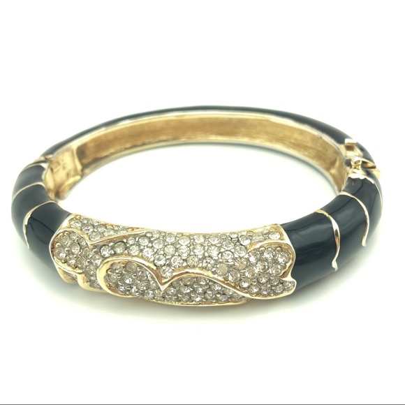 Ciner Jewelry - Vintage Ciner Bracelet Black Enamel Crystal Bangle